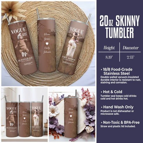 Custom Vogue Magazine Style Tumbler – Personalized Baby & Mom Fashion Cover Gift